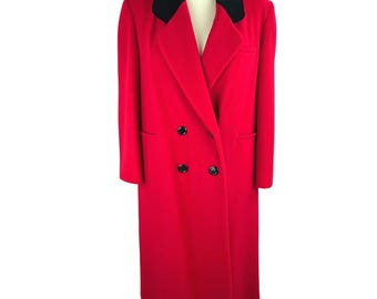 VTG Beau Brem Wool Coat Sz 10 Velvet Collar Double Breasted Red Chic Old Money