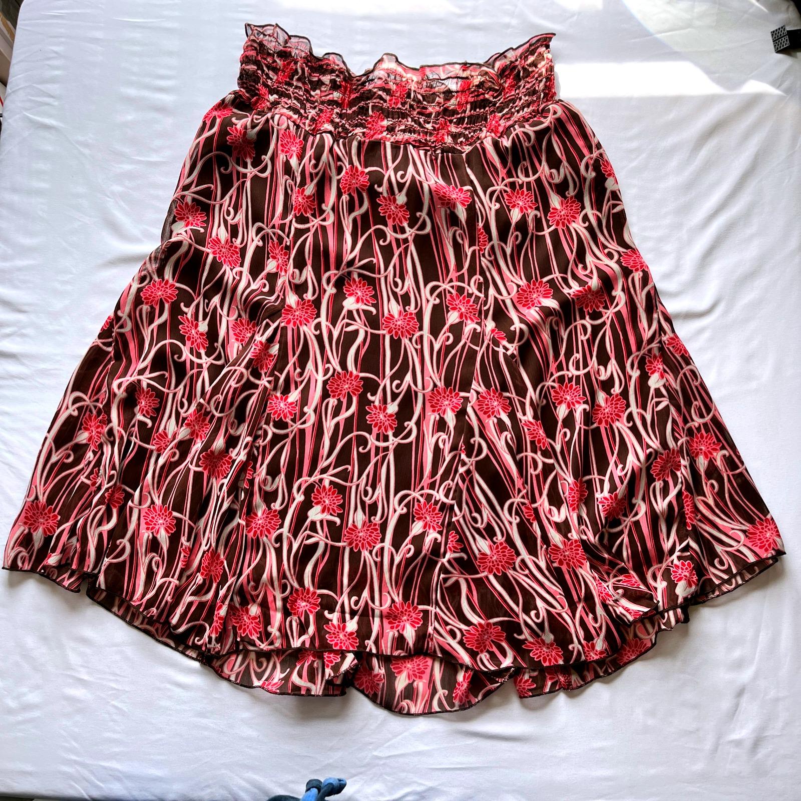Vintage Y2K Candies Floral Midi Skirt Smocked Brown Pink Size M Fairy Grunge