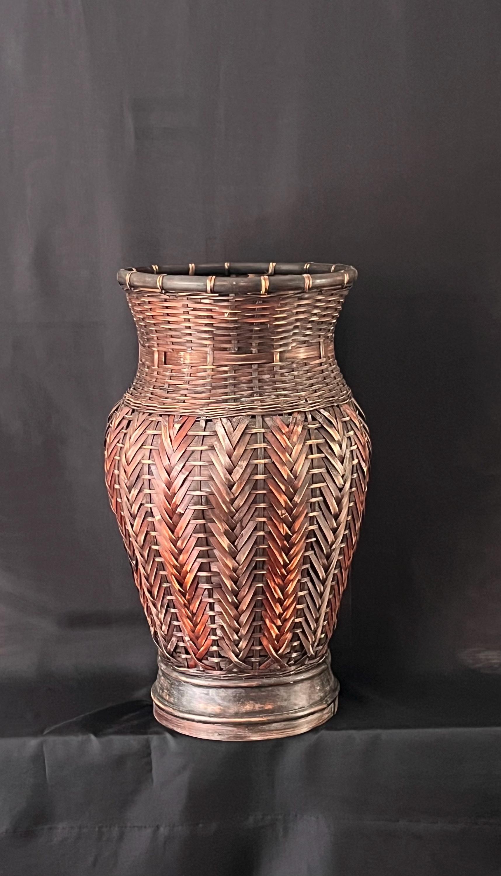 Large Japanese Ikebana Hand Woven Bamboo Floor Vase