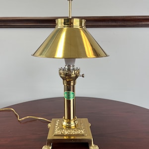 Vintage Orient Express Paris Istanbul Footed Brass Lamp with Adjustable Shade