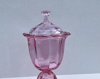 Rare Hand Blown 1960s Viking Glass Thistle Pink Petal Foot Epic Covered Candy Dish