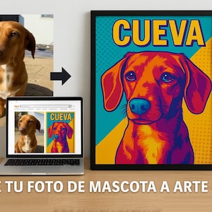Cuadro Pop Art personalizado de tu mascota | Arte colorido retro moderno | Impreso en MDF o vinilo