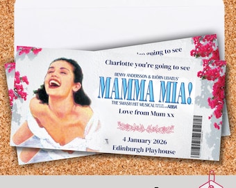 MAMMA MIA Musical Theatre Personalised Concert Music Ticket Souvenir Gift Keepsake Custom Christmas Voucher | Free Shipping
