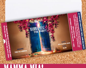 MAMMA MIA The Party Musical Gift Ticket | Personalised Theatre Souvenir | Concert Keepsake | Christmas Novelty Voucher