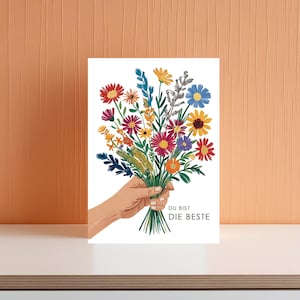 Postkarte "Du bist die Beste" / Muttertag Geburtstag / Dankeskarte Grußkarte / Blumenstrauß Geschenk / Mama Freundin Oma Schwester