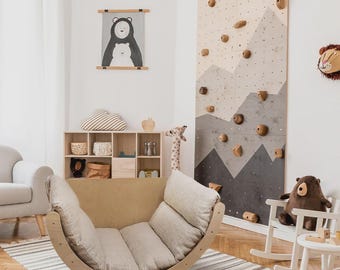 Arco de Escalada Montessori e Balanço com Almofada – Brinquedo Infantil de Madeira para Interior | Móveis de Bétula Natural | Equilíbrio e Desenvolvimento Motor