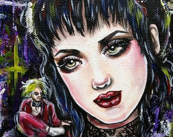 Lydia Deetz - 8x10 Stretched Canvas  Print Giclee Illustration Creepy Cute Spooky Gift Beeteljuice  Lowbrow Art