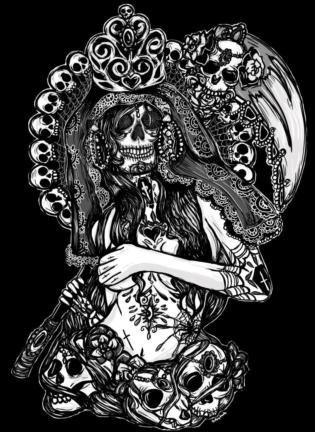 Santa Muerte Archival Art Print 8 x 10 inches Vector | Etsy