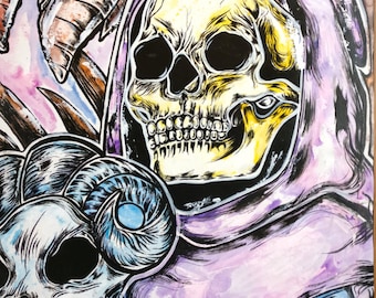 Skeletor He Man   12x16 Archival Print Wall Art Skeleton and Woman  Gothic Punk Art Skull