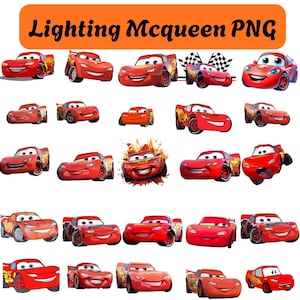 May include: A collection of red Lightning McQueen PNG images from the Cars movie franchise. The images feature various poses and styles of the animated race car, with flames and racing details. The text "Lightning McQueen PNG" is at the top.
