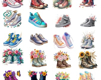Clipart di scarpe da ginnastica, pacchetto PNG di clipart di scarpe, download digitale istantaneo