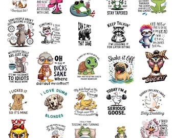 Sarcastic Animal Quotes PNG Bundle: Funny T-Shirt Designs (Digital Download)