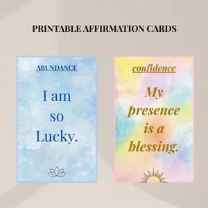 Tarjetas de Afirmaciones Imprimibles – 64 Tarjetas Digitales para el Amor Propio, la Abundancia, la Confianza y la Riqueza – Potenciador de Mentalidad – Descarga Instantánea