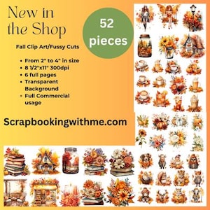 Cozy Fall Ephemera, 52 High Quality digital Clipart Bundle, Fall Fussy Cut Designs, Digital Download, Autumn Designs, Art
