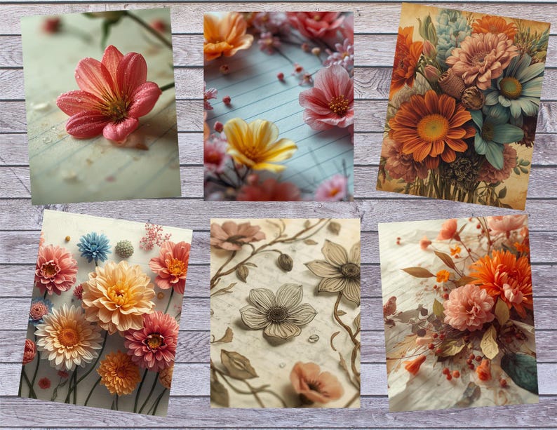 Textured Flowers Digital Paper Pack – 16 Printable Floral Pages, 300dpi ...