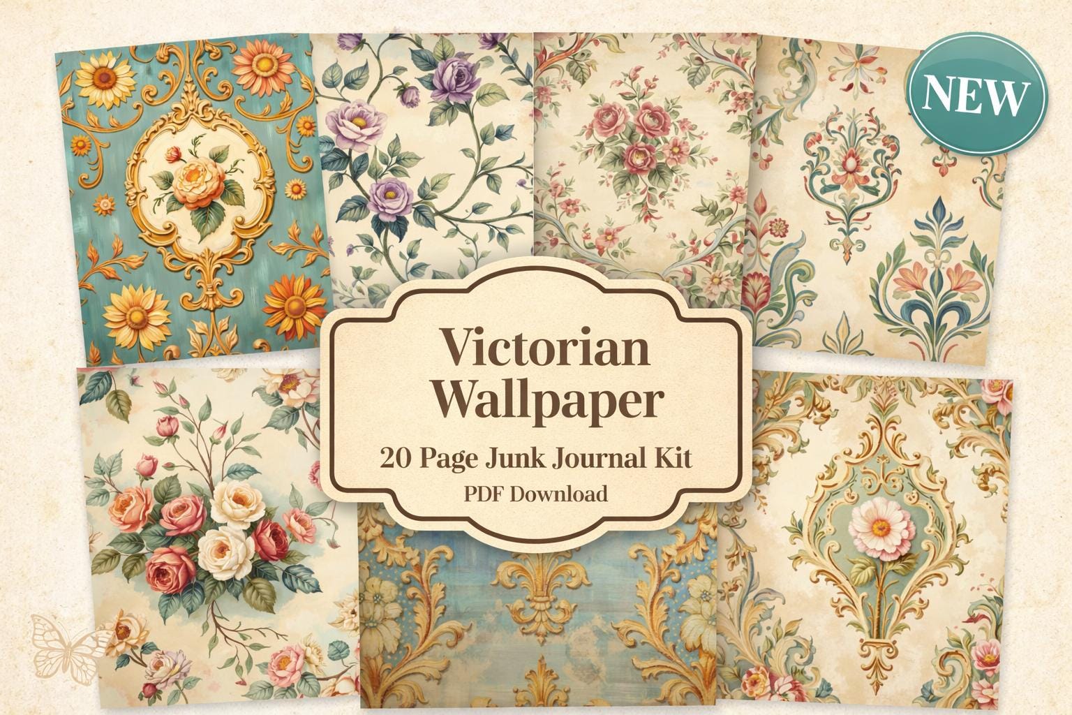 Victorian Wallpaper Junk Journal Kit, Vintage Floral Damask Printable ...