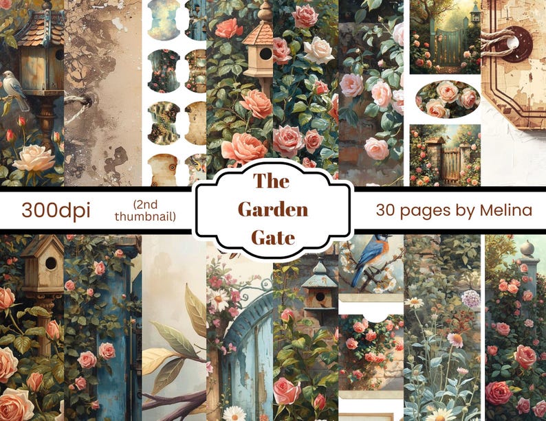 The Garden Gate Junk Journal Kit, Vintage Garden Journal Pages, Floral ...