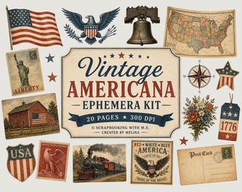 Vintage Americana Ephemera Kit ~ 20 pages by Melina