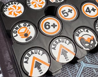 Buff Reminder and Marker Tokens compatible with Warhammer 40K | Killteam | WHFortyK. Token Set includes: Blast, Assault, Torrent, Heavy