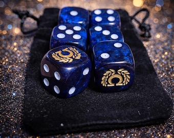 Omega Gold Marble Dice, Imperial Blue, Resin, 16mm, Wargaming Dice for Tabletop Games