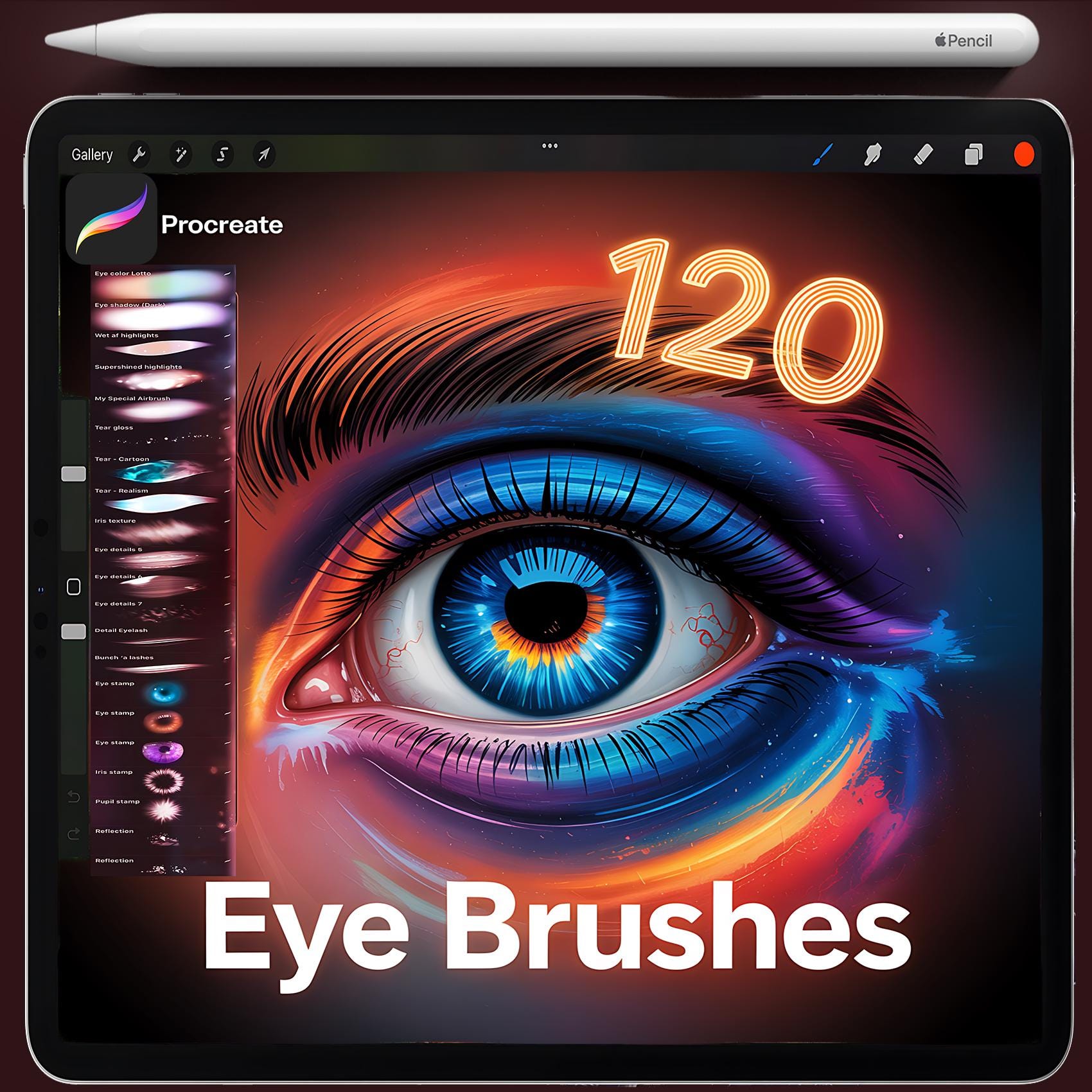 Pinceles de ojos para Procreate: set de sellos de ojos anime, manga y realistas con pinceles de iris y brillo