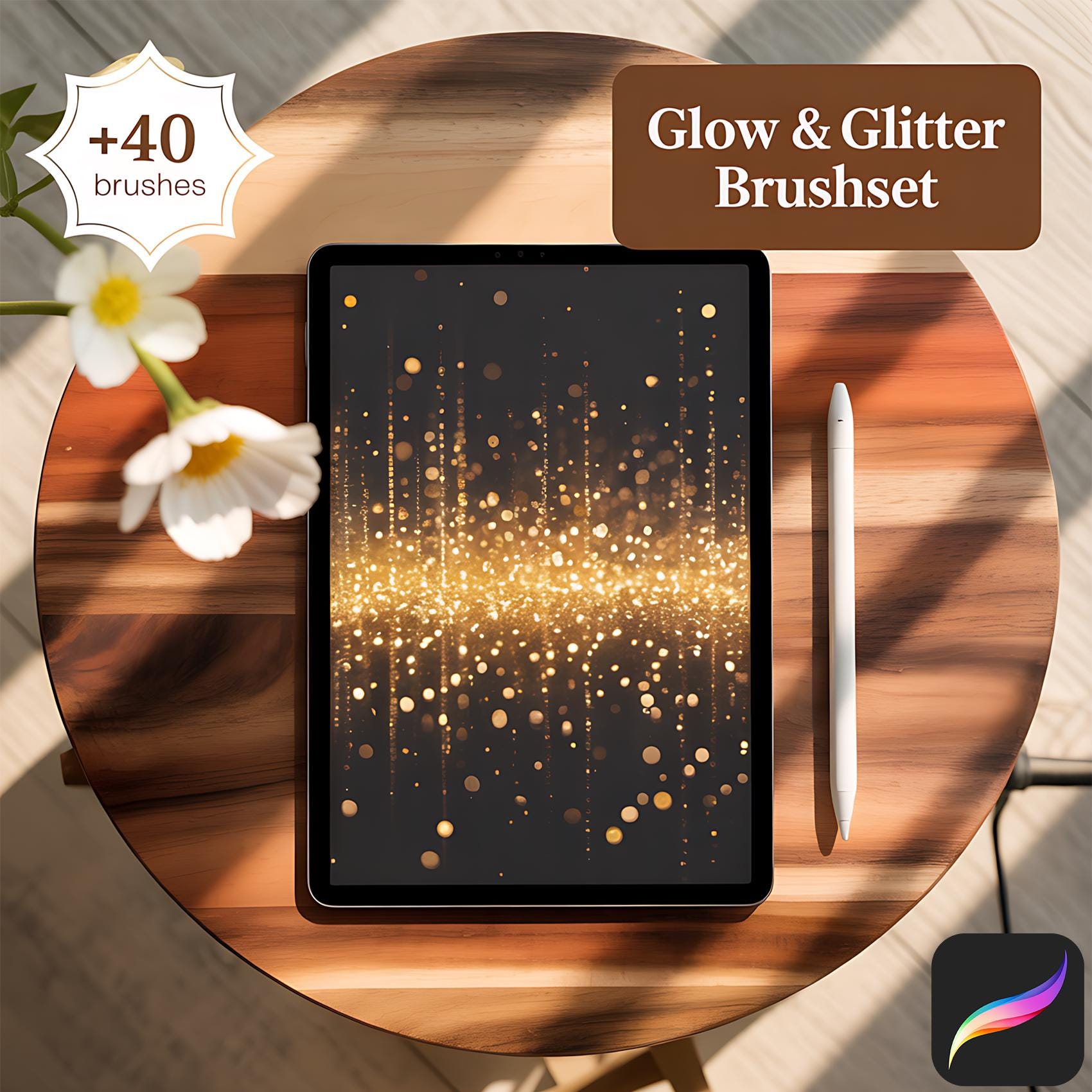 Procreate Glitter & Foil Brushes – Shimmer, Sparkle, Holographic Brushset for iPad Art