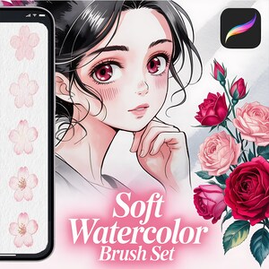 Realistic Watercolor Procreate Brushes, Painting Kit for Procreate, Digital Art Brushsets, Canvases, Paper Textures and Palettes, wet brush