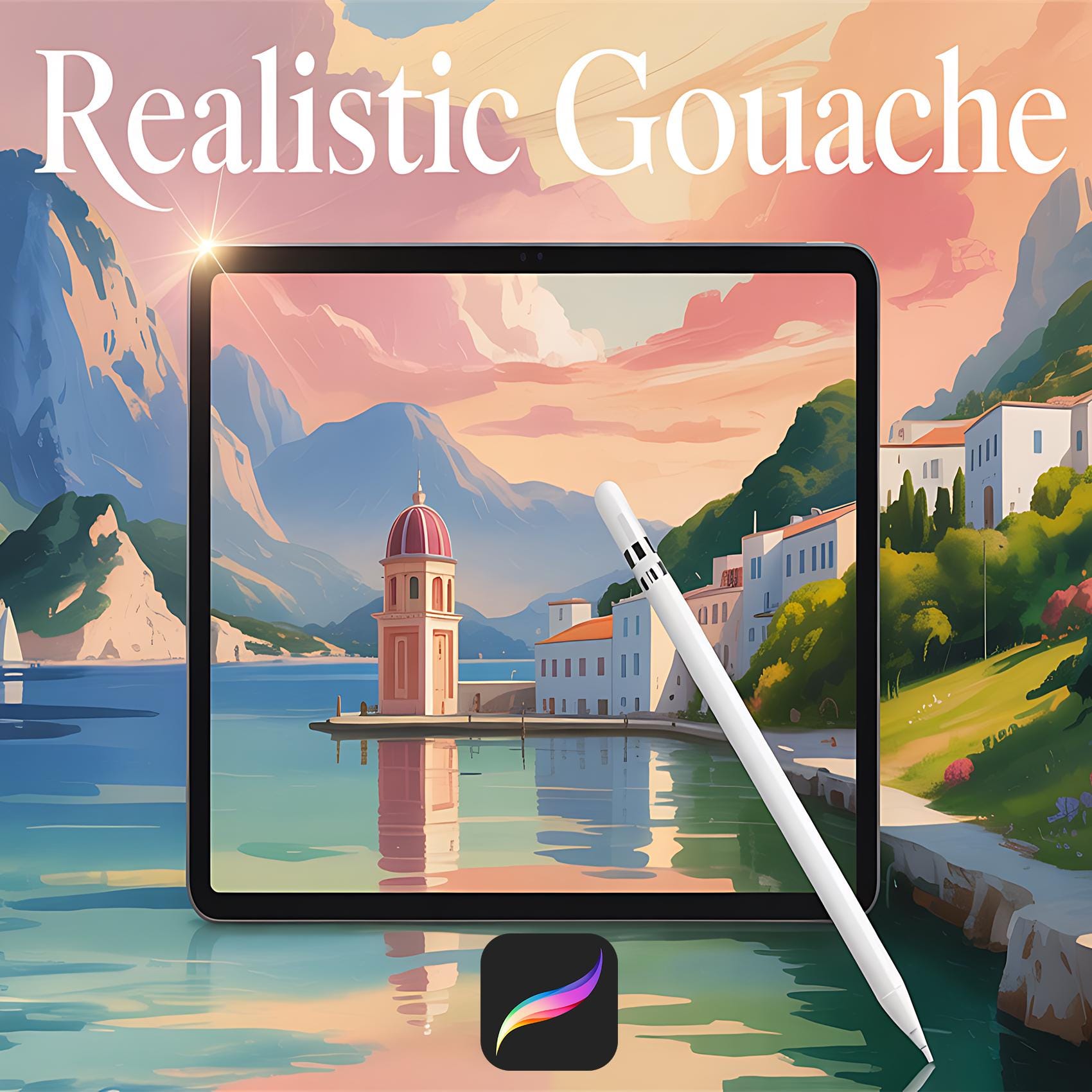 Pincéis de gouache realistas para Procreate no iPad — Conjunto de texturas úmidas e pictóricas para arte digital e ilustração de natureza