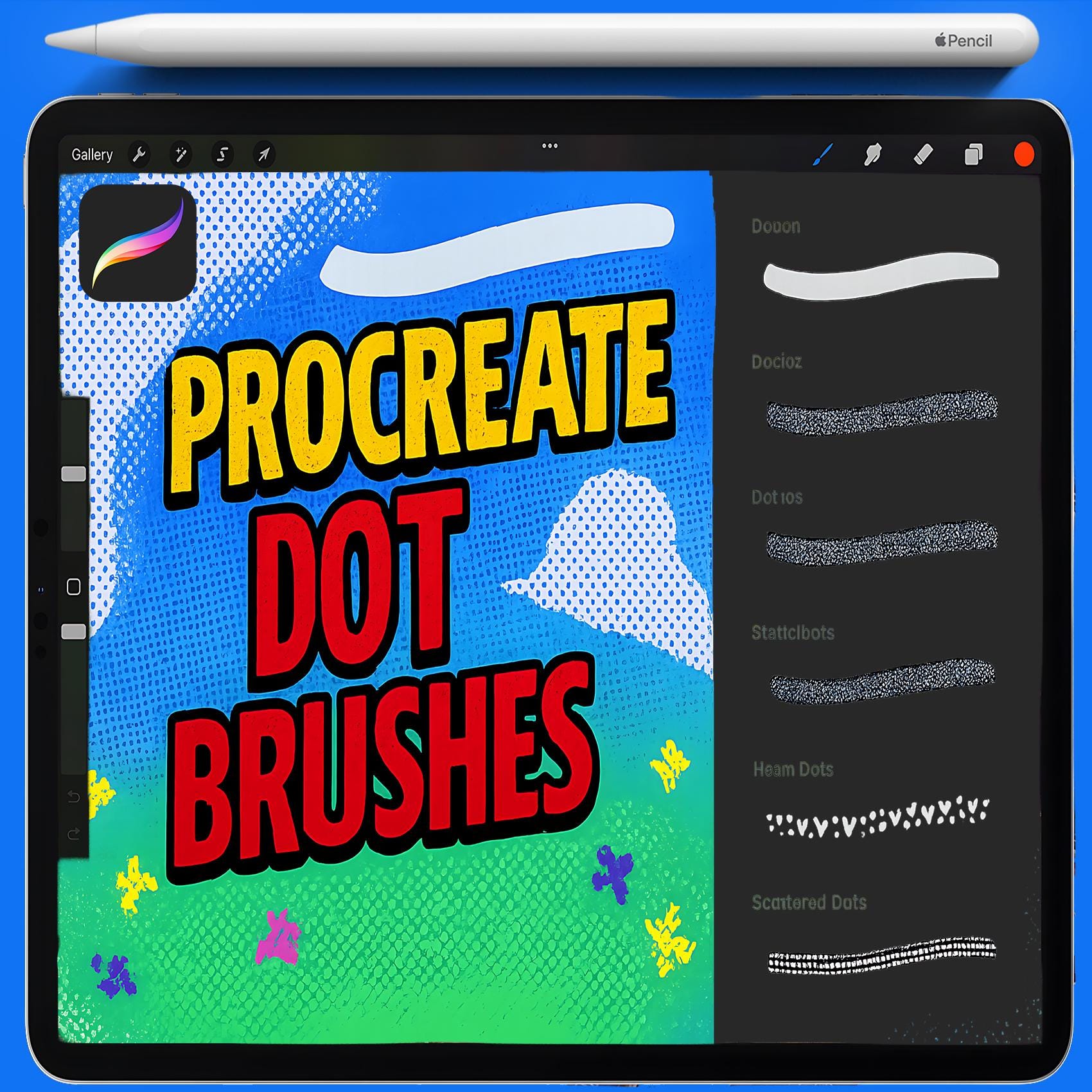 Circle, Dot & Dotted Line Procreate Brushes | Dash, Halftone, Crosshatch & Line Art Set