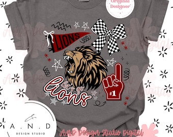 Lions Doodle PNG - maroon