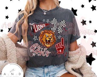 Lions Doodle PNG - maroon