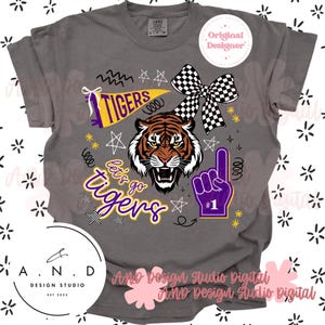 Tigres Doodle PNG - morado y amarillo