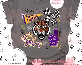 Tigers Doodle PNG - purple & yellow