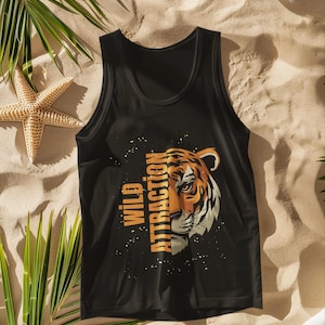 Wild Attraction Heavy Cotton Tank Top, Unisex Summer Shirt, Tiger Graphic Tee, Casual Beachwear, Gift for Animal Lovers, Gym Tank