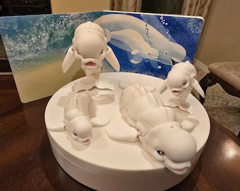 Ballena beluga, cría de beluga, figuras articuladas flexibles