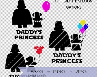 スターウォーズ - リトルプリンセス - ベイダーとレイア - SVG - レイヤードSVG - PNG - カットファイル -