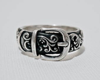 Size 5~8 Sterling Silver BUCKLE Ring Sterling-Oxidized-Buckle Silver Ring