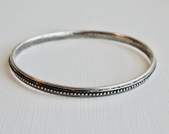 Stacking Bangle Bracelet, Sterling Silver Bangle, Oxidized Silver, Vintage Jewelry, Industrial Studded Metal