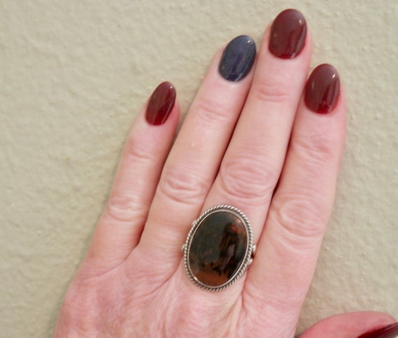 Vintage Moss Agate Ring, Southwest Style Ring, St… - image 2