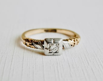 Platinum Diamond Ring, 9CT Gold, White Yellow, Antique Engagement Ring, Fine Jewelry, Size 5.5, Vintage Wedding Jewelry, Vintage Bride