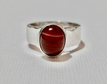 Ierse agaatring sterlingzilver ovaal ambersteen Unisex maat 7 Dublin-keurmerken