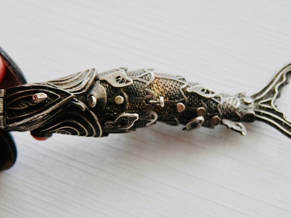 Articulated Fish Pendant, Chinese Export Silver F… - image 9