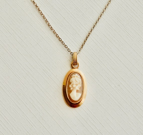 Vintage Cameo Necklace, 12K GF Pink Cameo, Oval C… - image 7