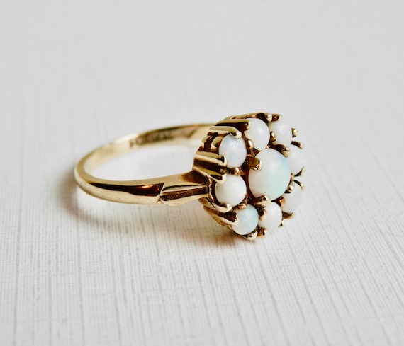Opal Ring, SKAL 14K Ring, Yellow Gold, Flower Clu… - image 4