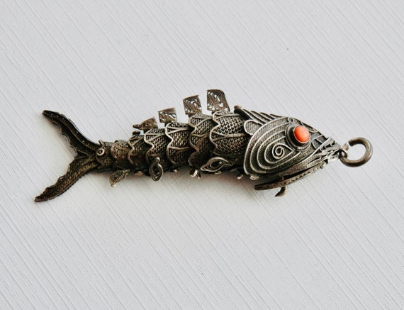 Articulated Fish Pendant, Chinese Export Silver F… - image 1
