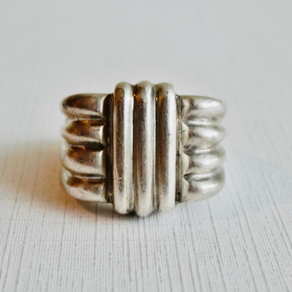 JON BAYANIHAN Ring, Modernist Ring, Sterling Silver, Industrial Style, Unisex Ring, Size 7, Signed Designer, Bayanihan Jewelry, 925