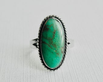 Anello Bell Trading con turchese, nativo americano, argento sterling, anello anni '70, sud-ovest, gioielli vintage Navajo, pietra ovale, taglia 7-1/2, unisex