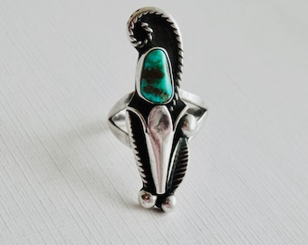 Vintage Navajo Ring, Turquoise Ring, Sterling Silver, Tulip Ring, Southwestern Native American Jewelry, Flower Jewelry, Size 7, April