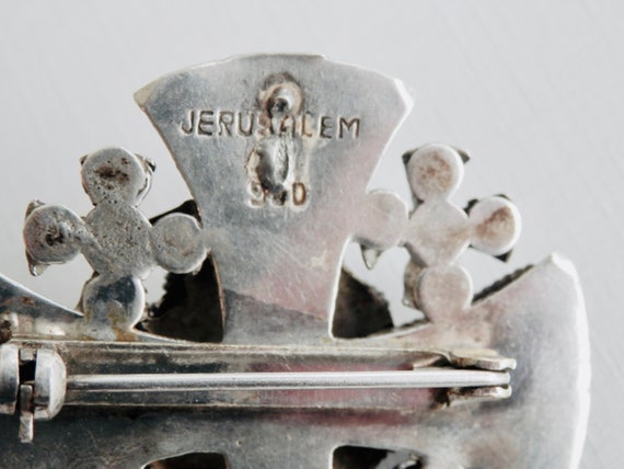 Jerusalem Cross Brooch Pin, 950 Silver Cannetille… - image 7