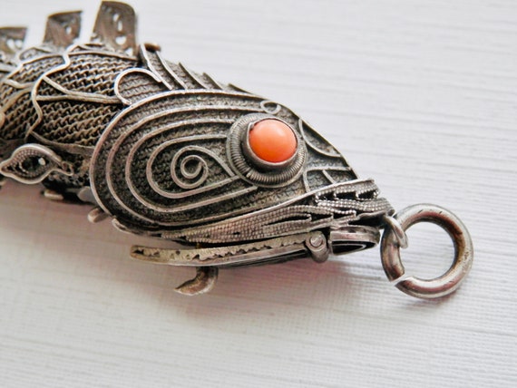 Articulated Fish Pendant, Chinese Export Silver F… - image 2